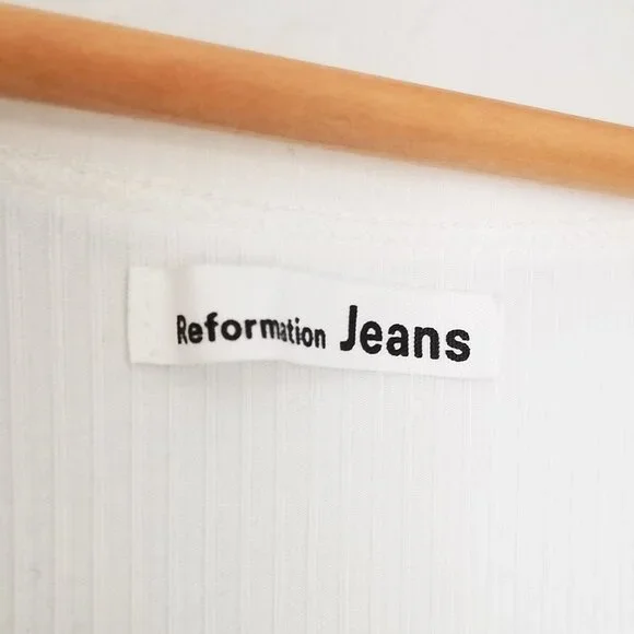 Reformation Rawson Ribbed Bodysuit White Plus Size 3X Short Sleeves Classic $78 - Picture 7 of 16